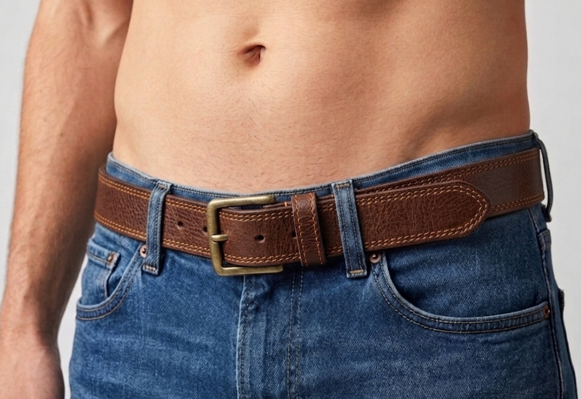 Men's Genuine Leather Belt with Antique Brass Buckle – Pebbled Grain Casual Belt