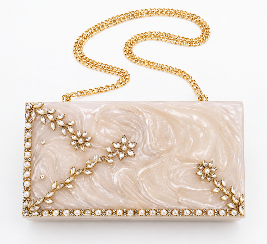 Ivory Marble Box Clutch Indian Evening Bag