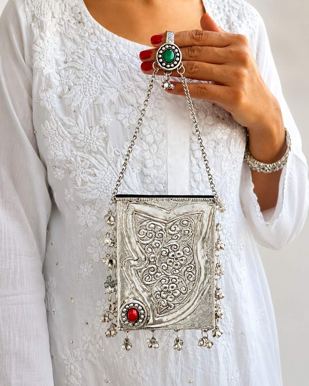 Handmade Metal Clutch Bag – Ethnic Statement Evening Purse with Chain Strap