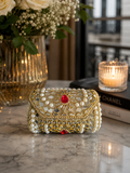 Gold Embellished Clutch Bag  Pearl & Mirror Style Evening Purse