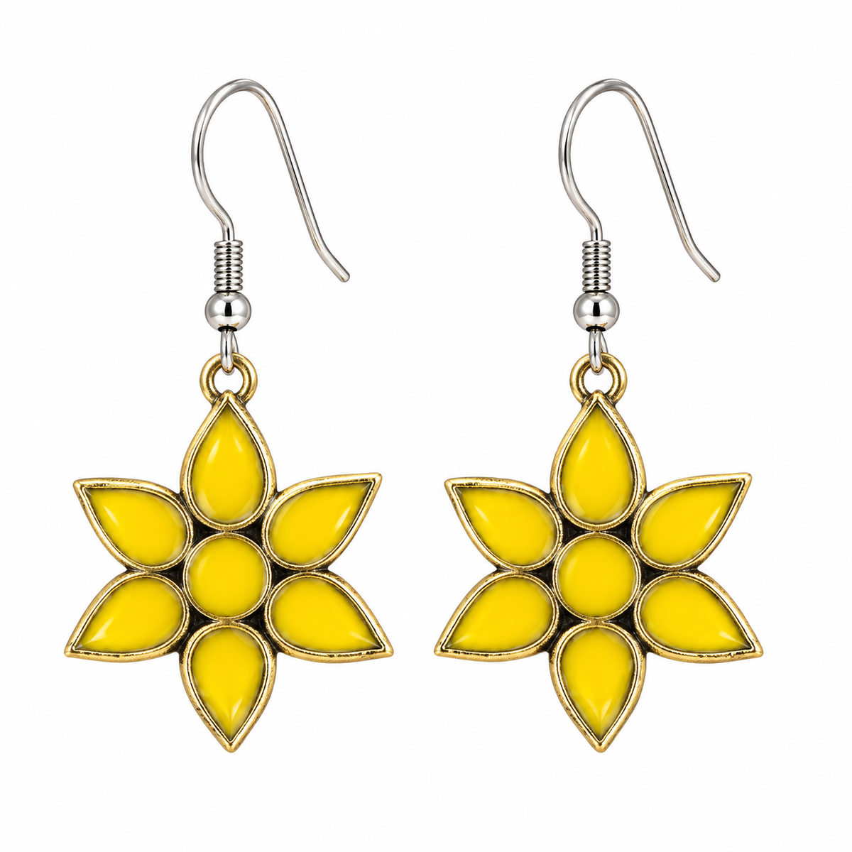 Yellow flower gold-tone drop earrings