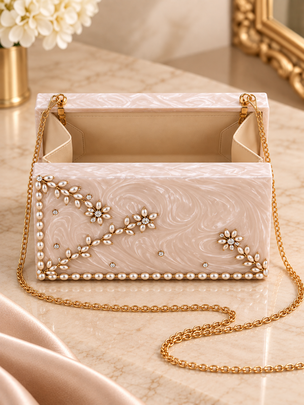 Ivory Marble Box Clutch Indian Evening Bag