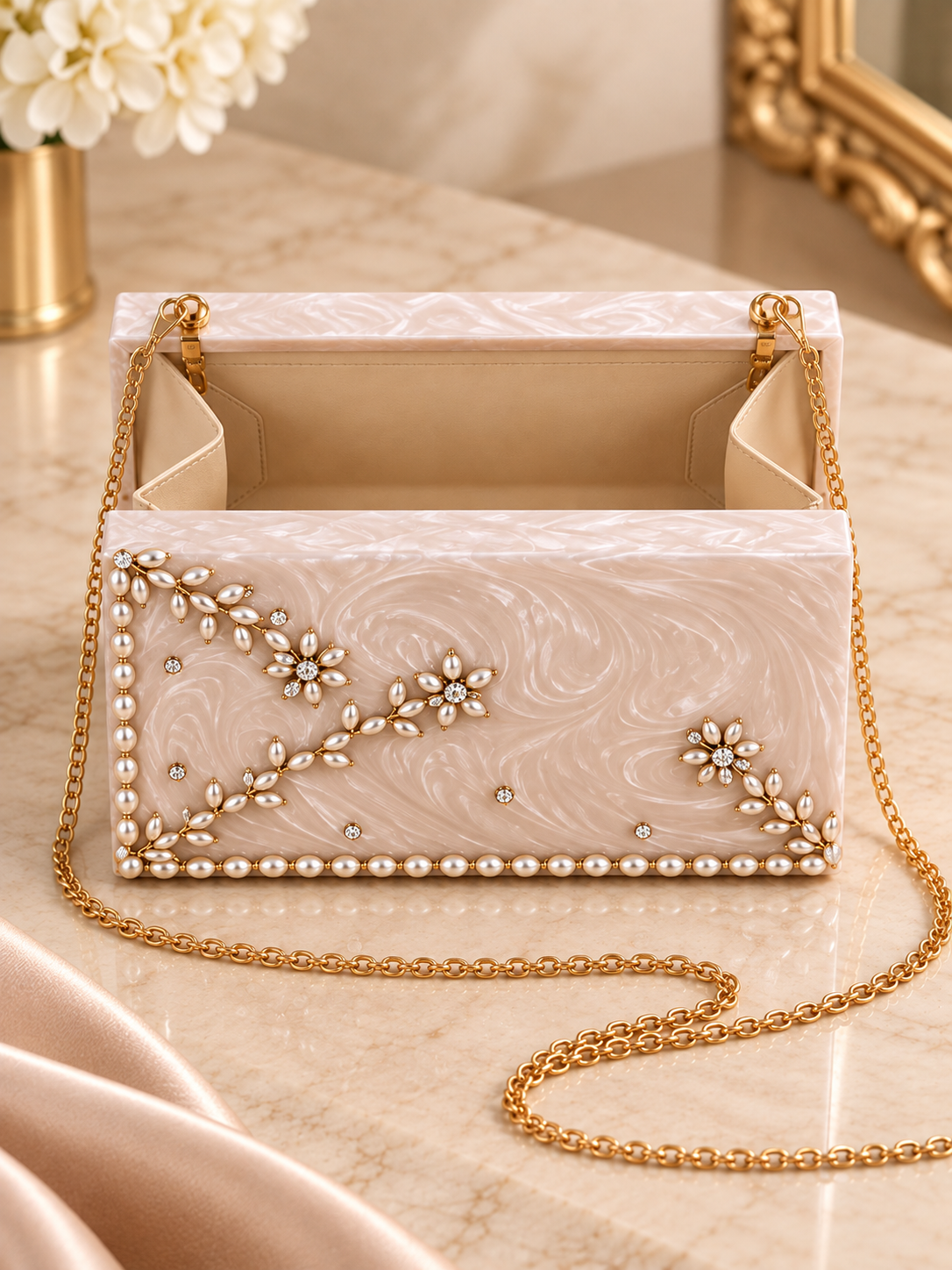Ivory Marble Box Clutch – Indian Evening Bag