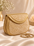 Gold Pearl Embellished Clutch Indian Evening Bag
