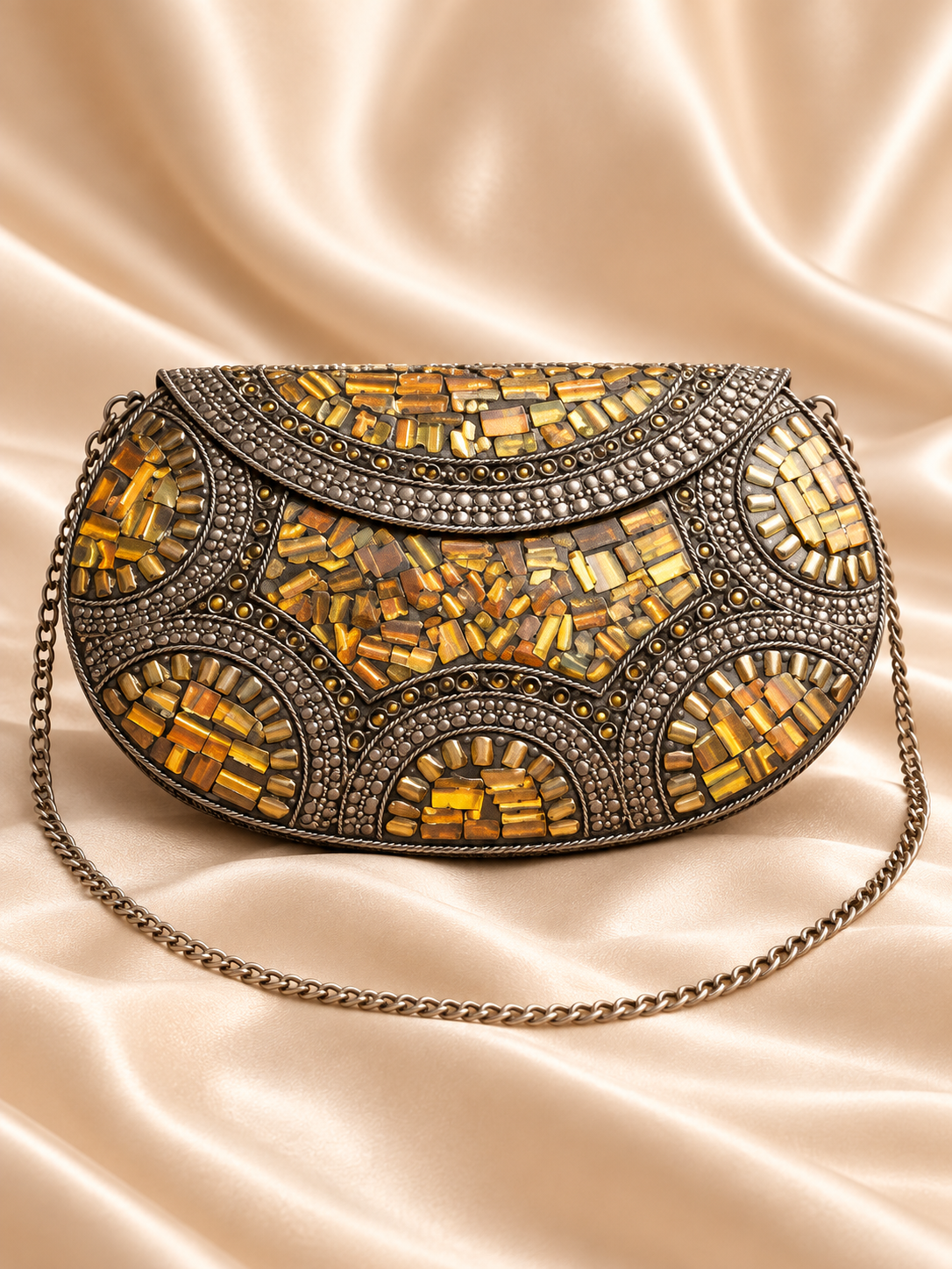 Handcrafted Mosaic Beaded Box Clutch – Indian Embellished Evening Bag
