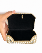 Gold Embellished Clutch Bag  Pearl & Mirror Style Evening Purse