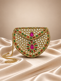 Hand-Embellished Gold-Tone Mini Clutch with Ruby Pink Stones