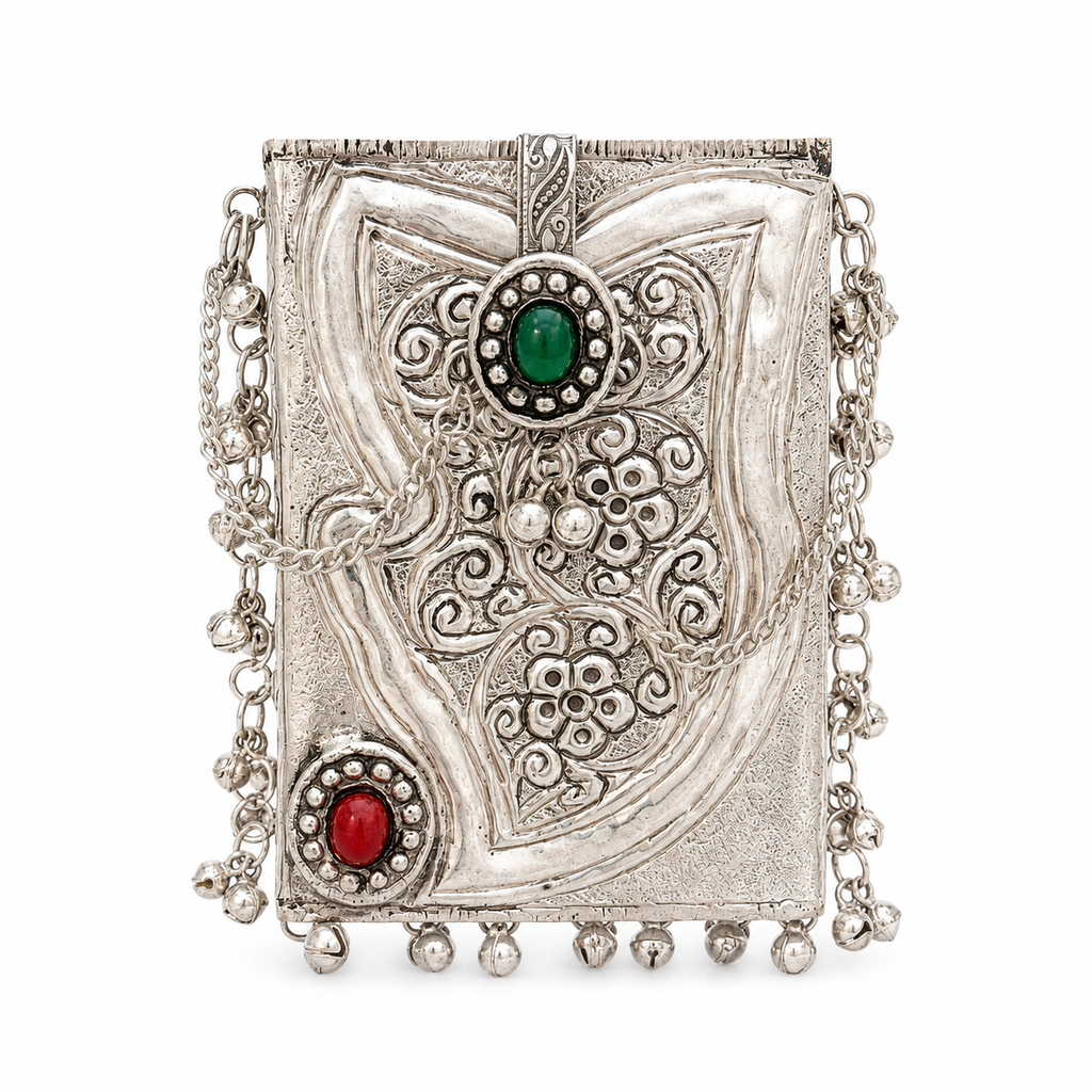 Handmade Metal Clutch Bag – Ethnic Statement Evening Purse with Chain Strap