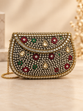 Kundan Pearl & Crystal Embellished Clutch – Indian Beaded Evening Bag