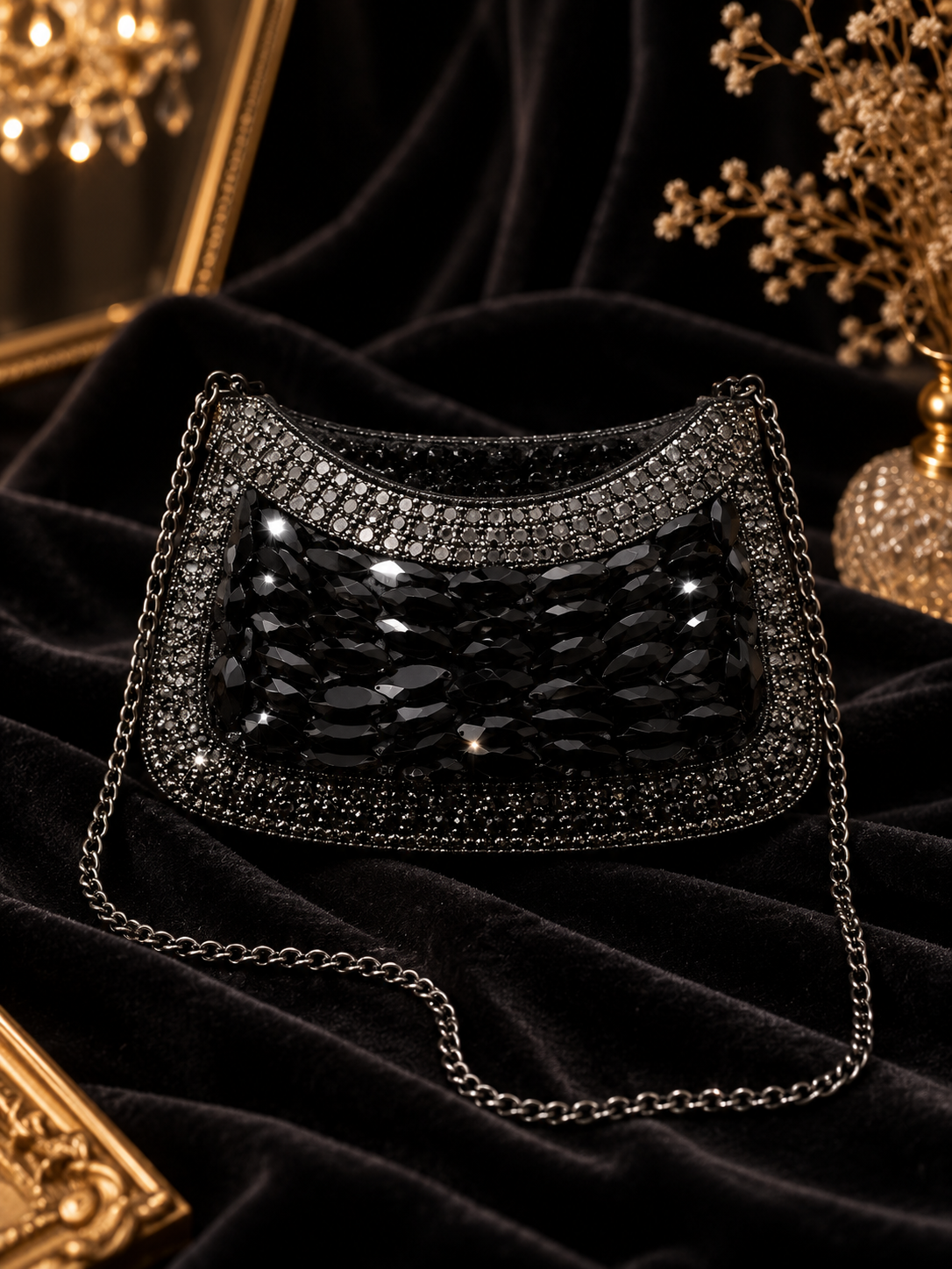 Black Beaded Crystal Clutch – Indian Evening Bag