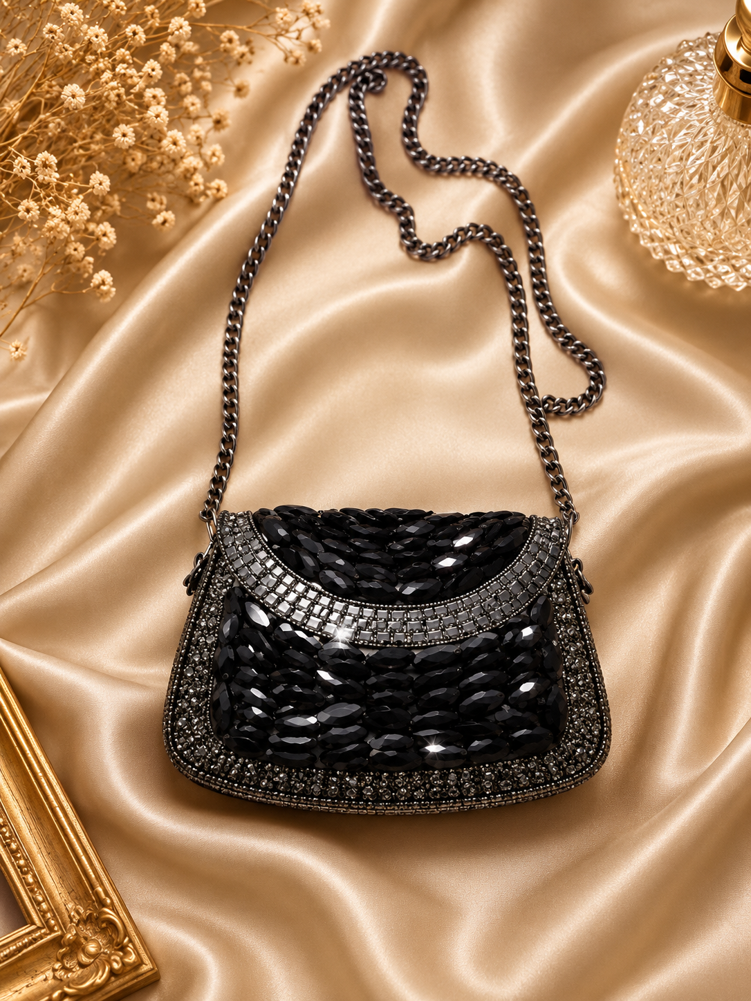 Black Beaded Crystal Clutch – Indian Evening Bag