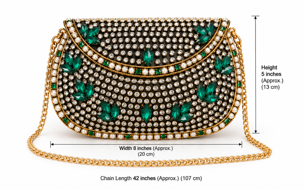 Emerald Green Crystal & Pearl Indian Evening Clutch Bag