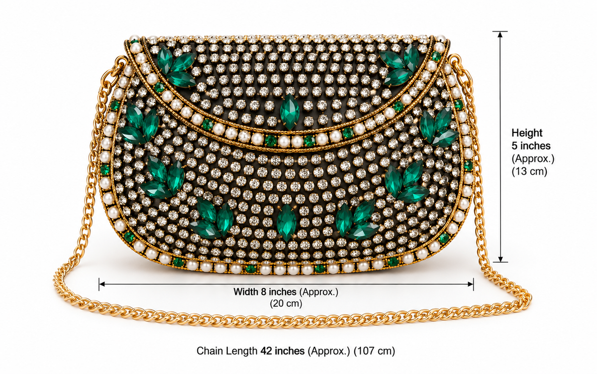 Emerald Green Crystal & Pearl Indian Evening Clutch Bag