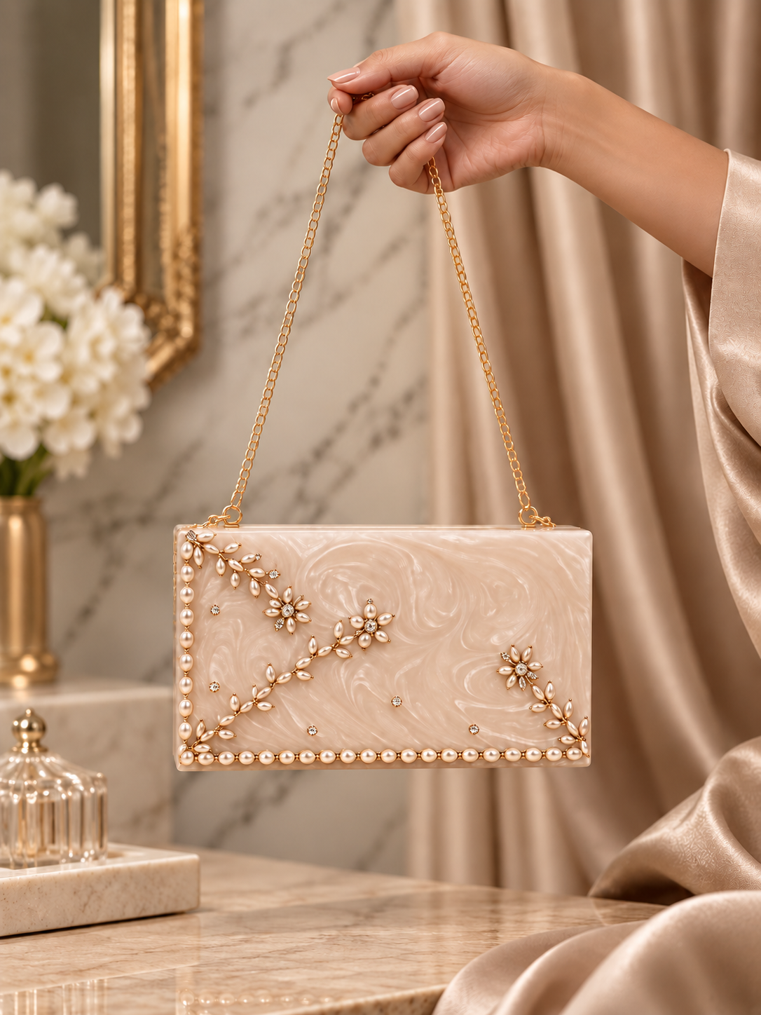 Ivory Marble Box Clutch – Indian Evening Bag