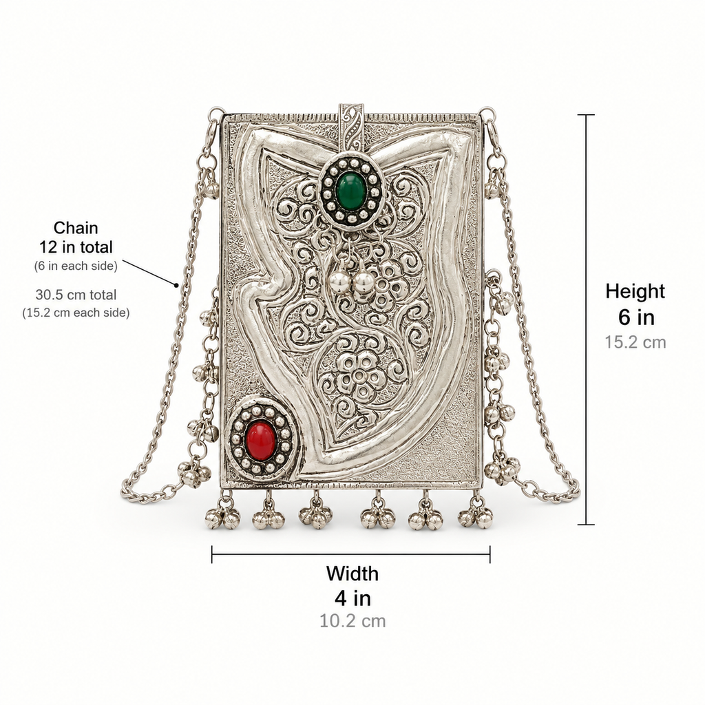 Handmade Metal Clutch Bag – Ethnic Statement Evening Purse with Chain Strap