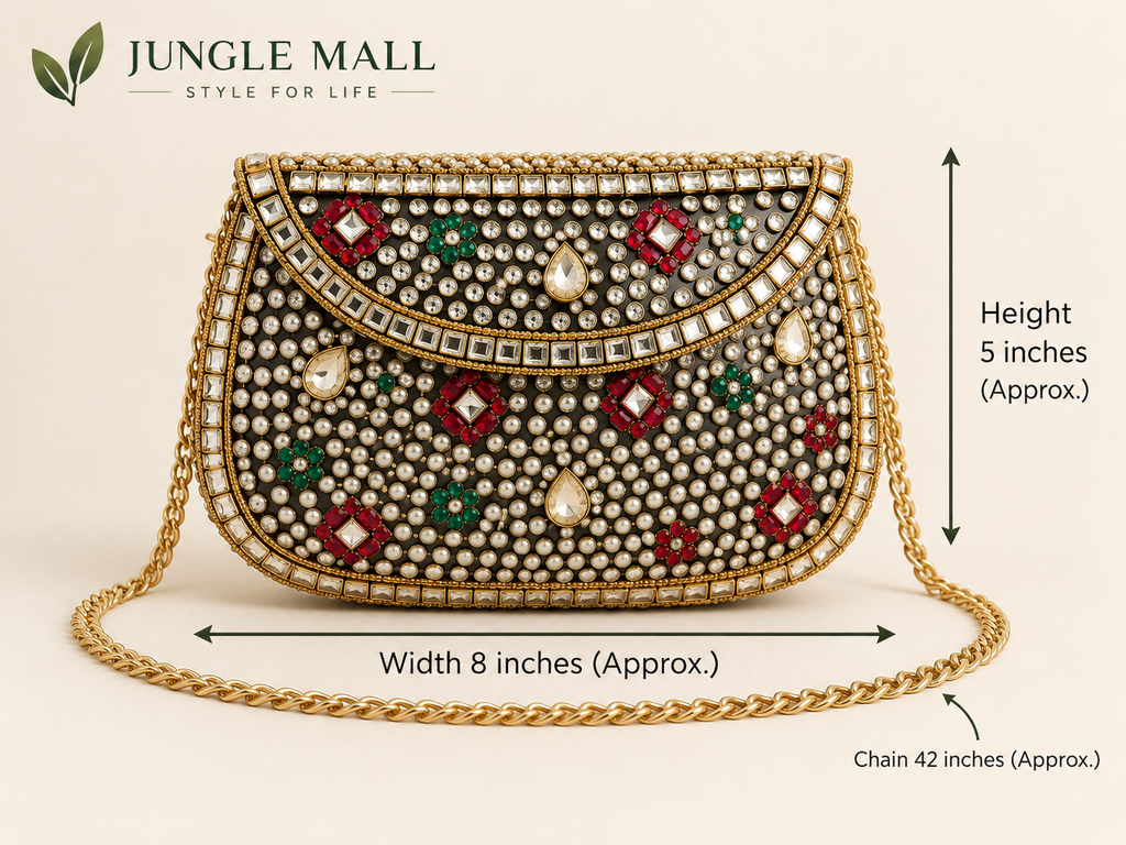 Kundan Pearl & Crystal Embellished Clutch – Indian Beaded Evening Bag