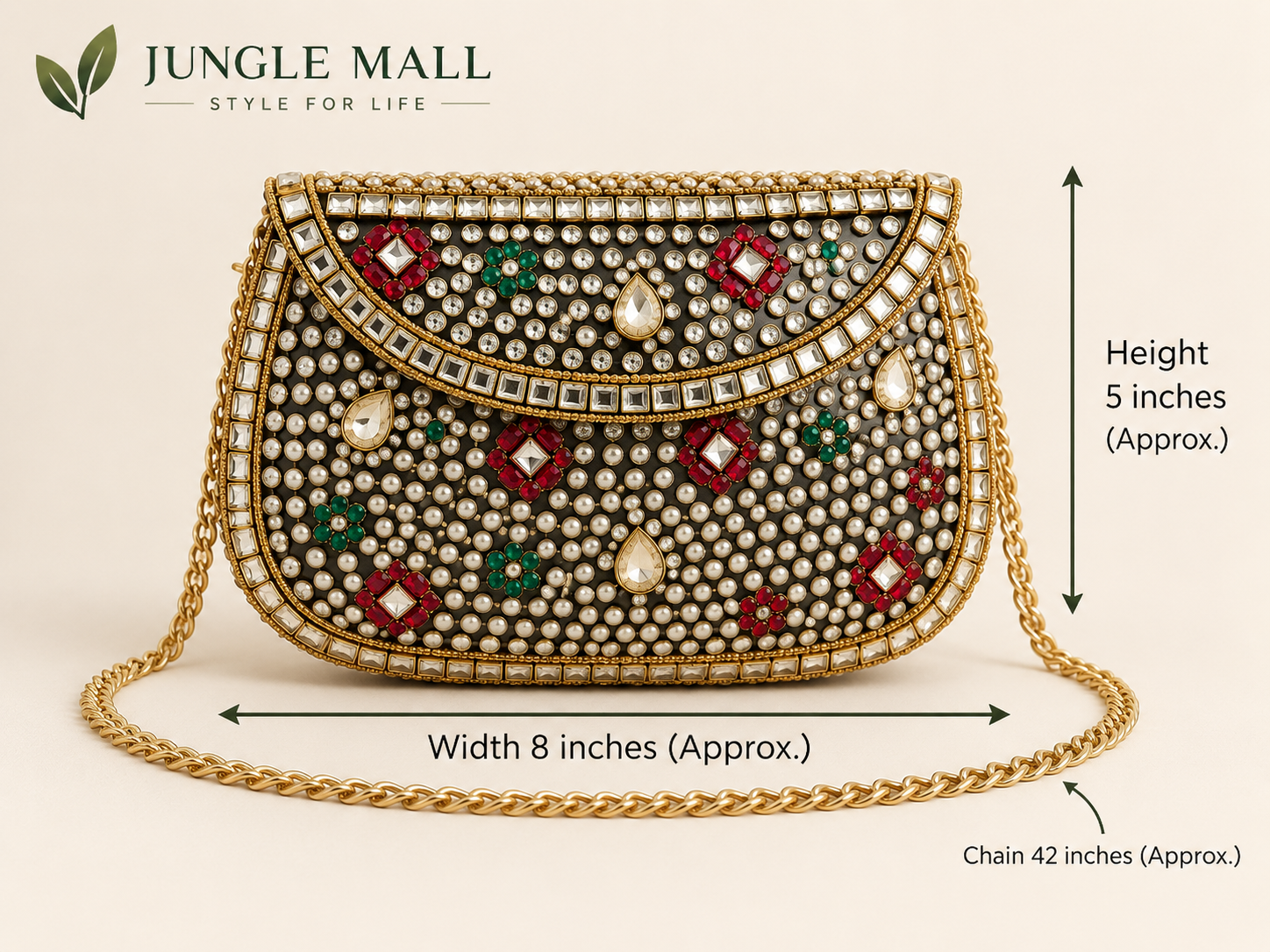 Kundan Pearl & Crystal Embellished Clutch – Indian Beaded Evening Bag