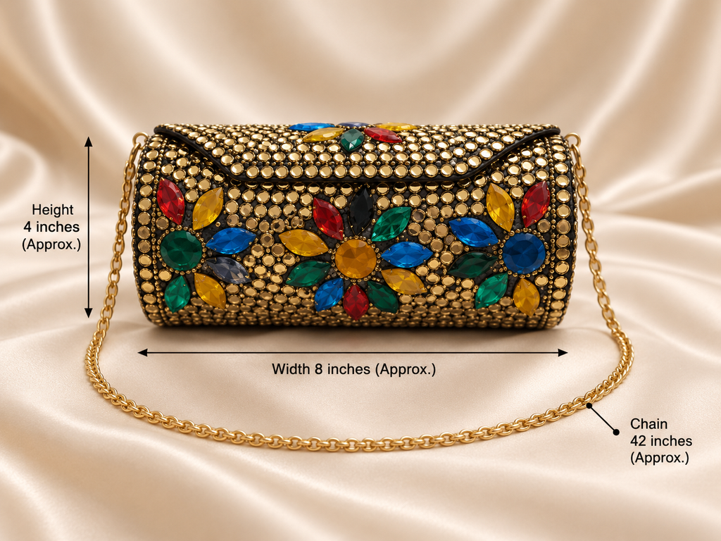Handmade Crystal Embellished Clutch – Indian Beaded Evening Bag
