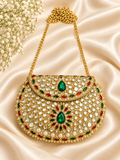Hand-Embellished Gold-Tone Mini Clutch with Green & Multicolour Crystals