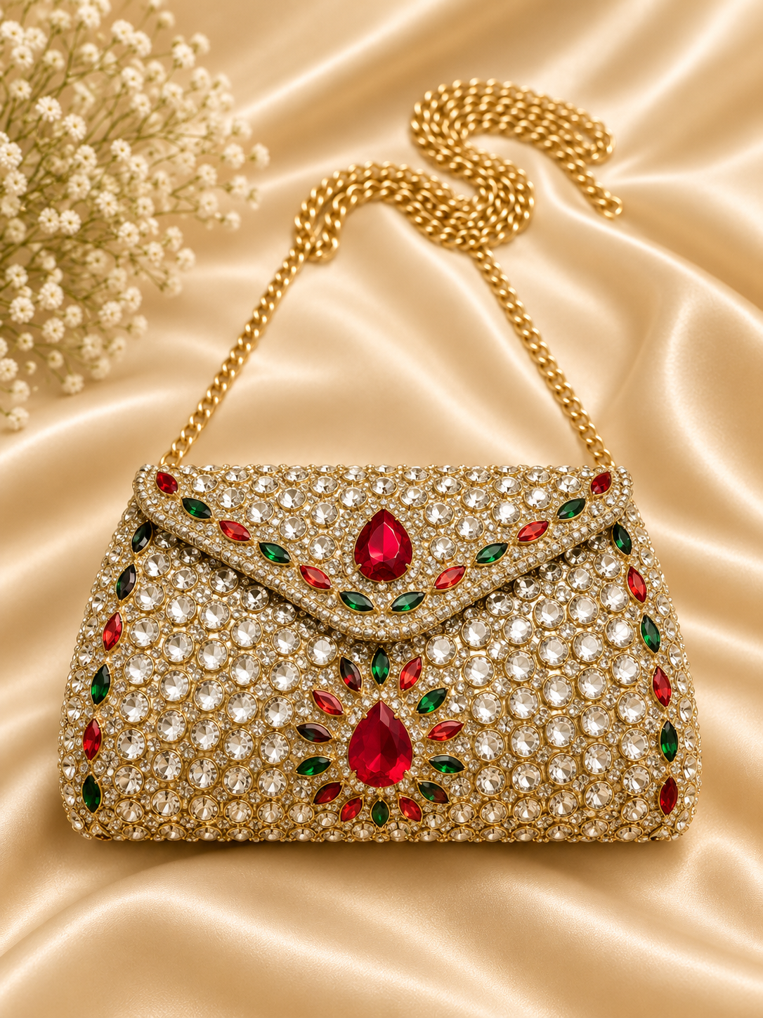 Red Crystal Clutch Indian Evening Bag