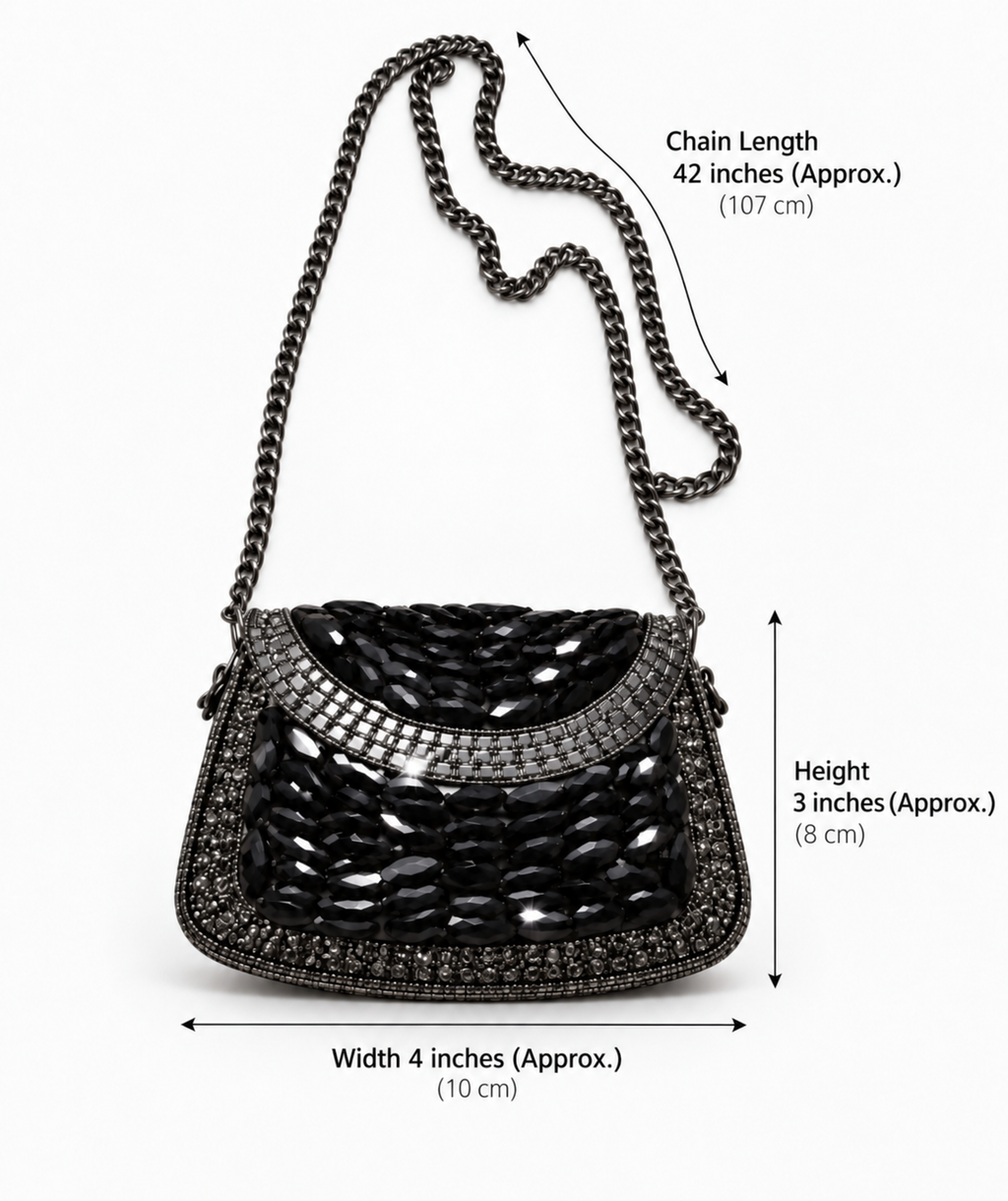 Black Beaded Crystal Clutch Indian Evening Bag