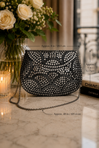 Gunmetal Studded Clutch Bag – Scalloped Crystal Evening Purse