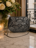 Gunmetal Studded Clutch Bag – Scalloped Crystal Evening Purse