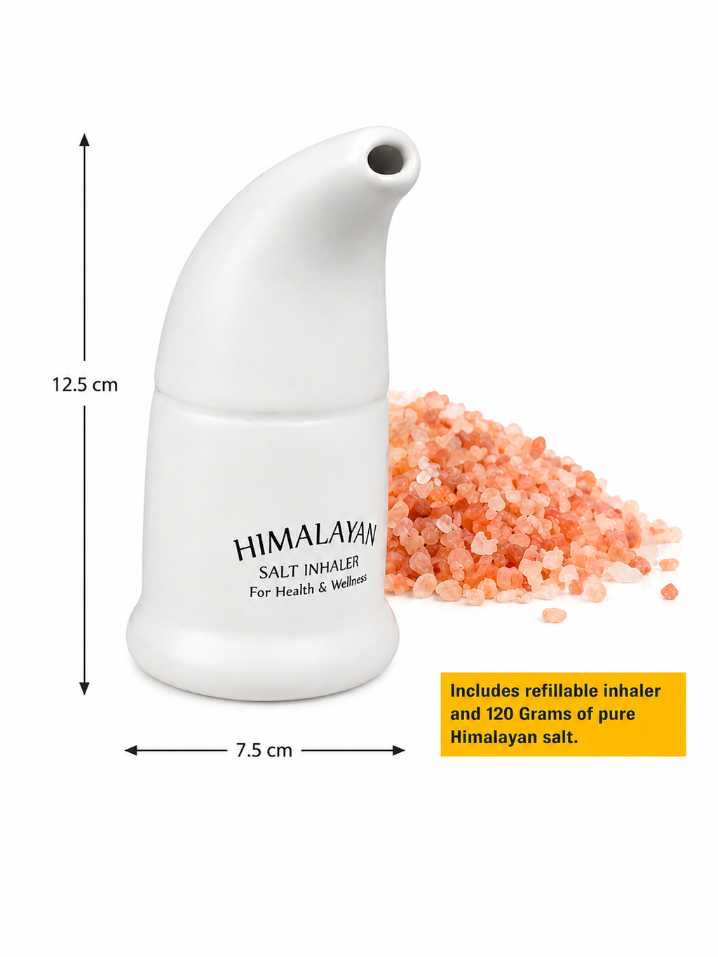 Himalayan Salt Pipe Inhaler - Refillable Ceramic Inhaler with 120g Pink Himalayan Salt