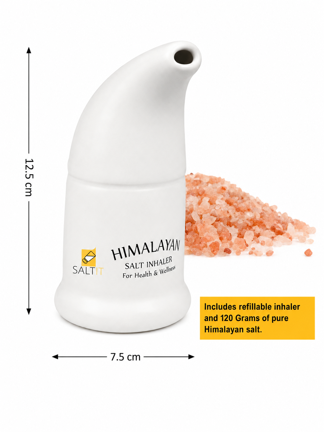 Himalayan Salt Pipe Inhaler - Refillable Ceramic Inhaler with 120g Pink Himalayan Salt