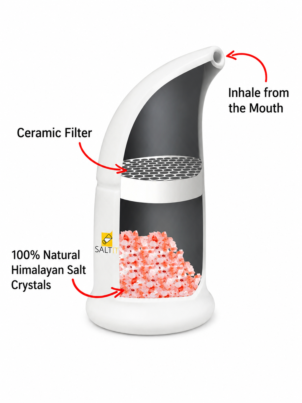 Himalayan Salt Pipe Inhaler - Refillable Ceramic Inhaler with 120g Pink Himalayan Salt