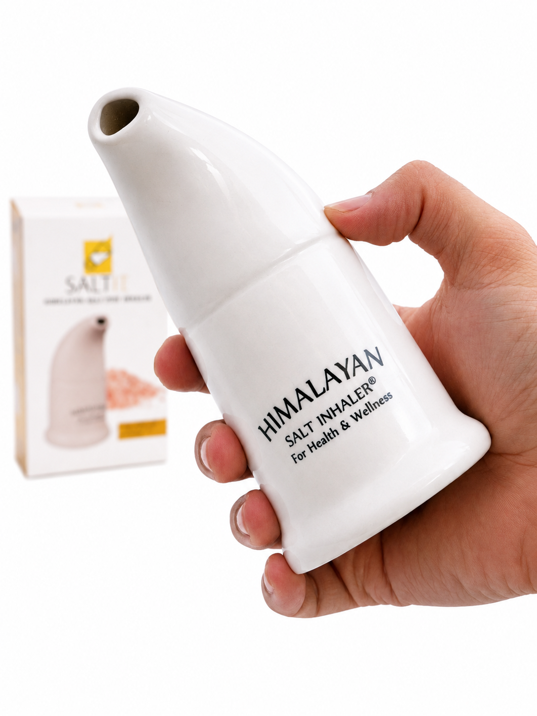 Himalayan Salt Pipe Inhaler - Refillable Ceramic Inhaler with 120g Pink Himalayan Salt