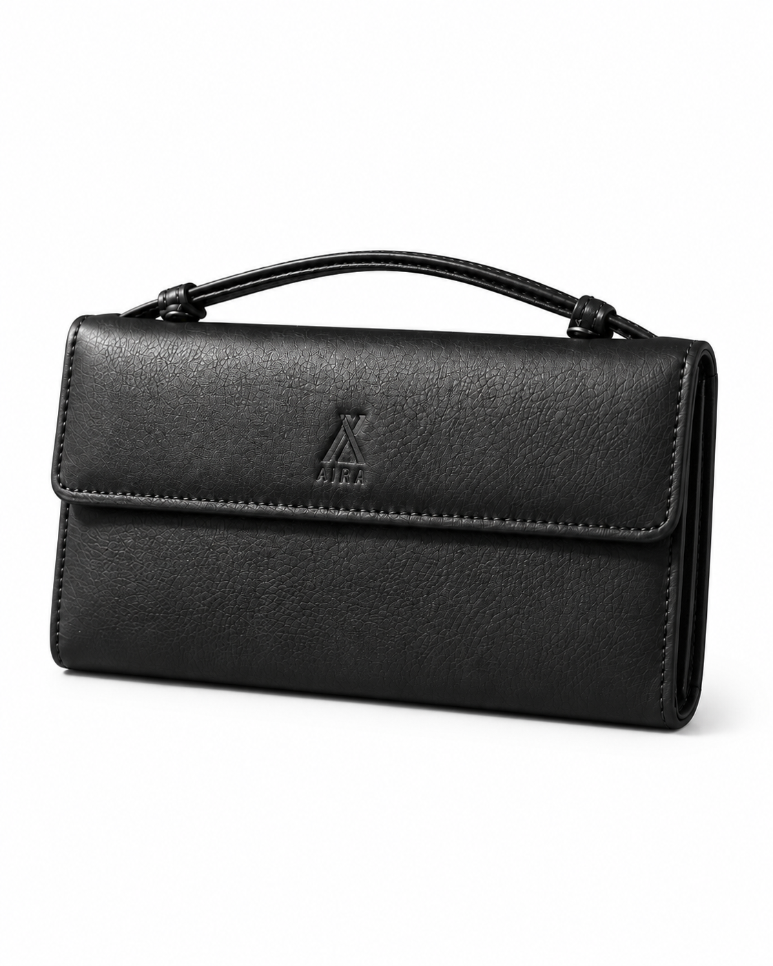 AIRA Textured Leather Trifold Clutch Wallet with Wristlet Handle