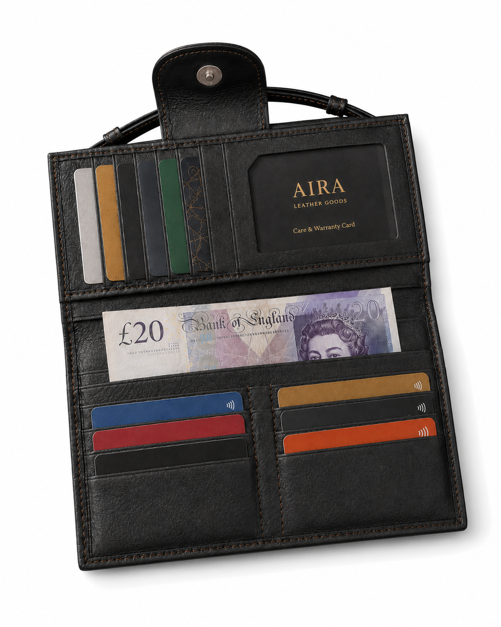 AIRA Textured Leather Trifold Clutch Wallet with Wristlet Handle