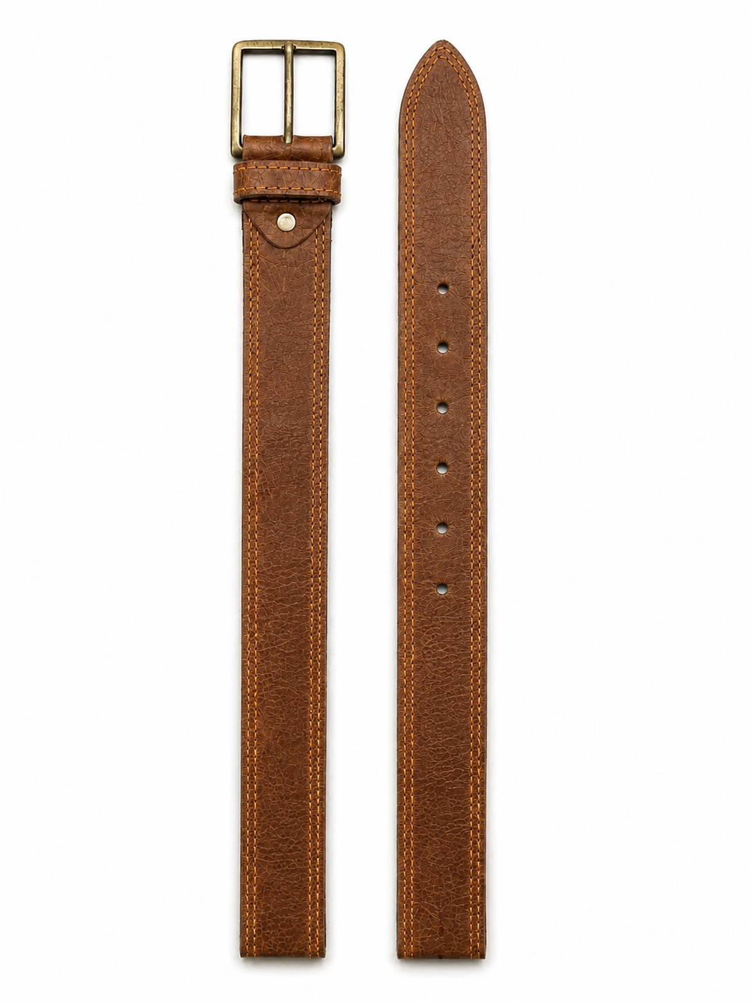 Men's Genuine Leather Belt with Antique Brass Buckle – Pebbled Grain Casual Belt