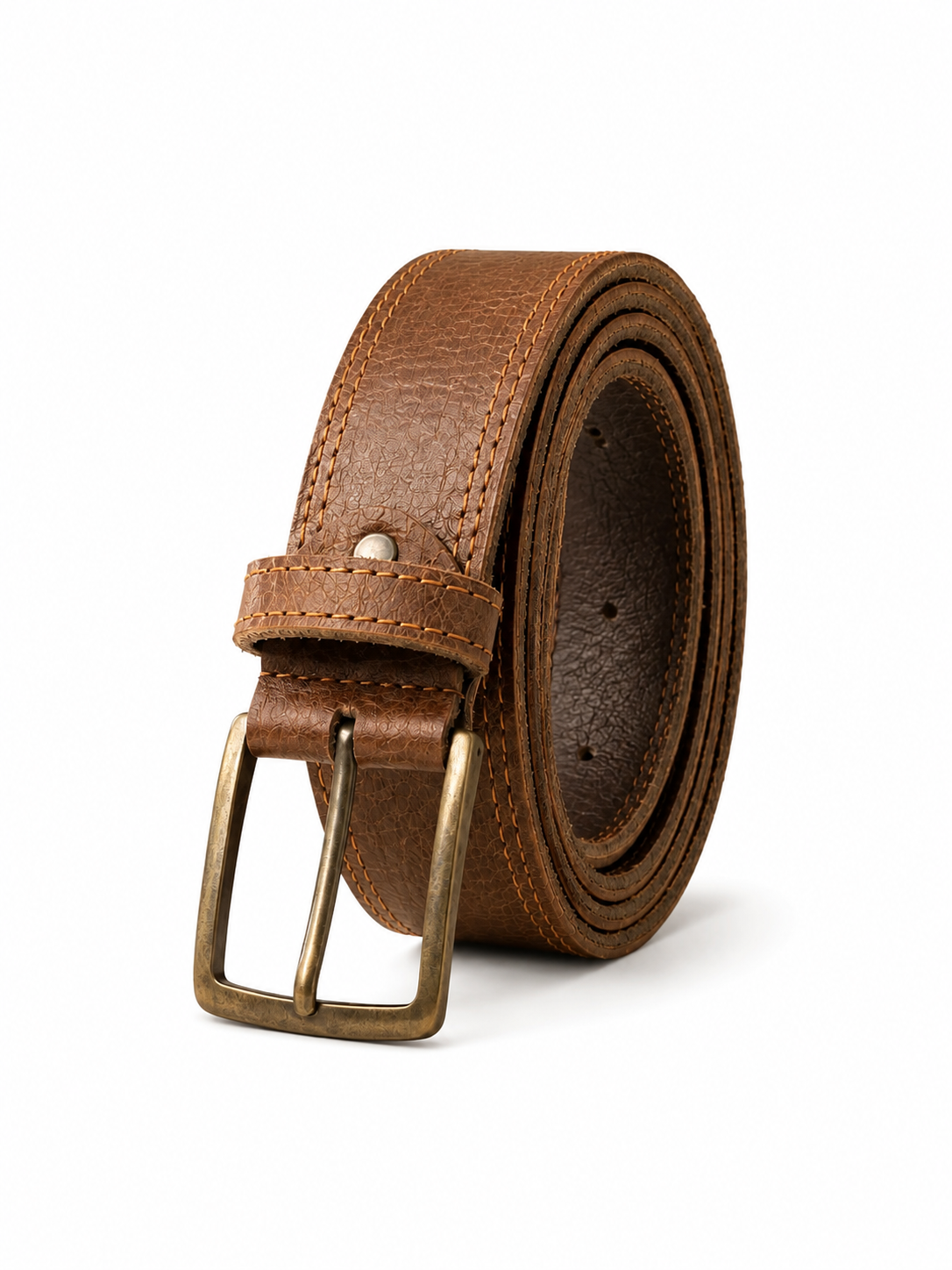 Men's Genuine Leather Belt with Antique Brass Buckle – Pebbled Grain Casual Belt