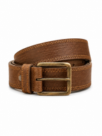 Men's Genuine Leather Belt with Antique Brass Buckle – Pebbled Grain Casual Belt