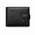 Aira genuine leather bifold wallet in black with snap-button closure - front view