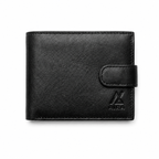 Aira genuine leather bifold wallet in black with snap-button closure - front view