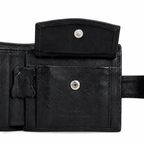 Aira leather wallet coin pocket with button closure, RFID-safe genuine leather