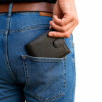 Man carrying the Aira genuine leather wallet in black in his back jeans pocket