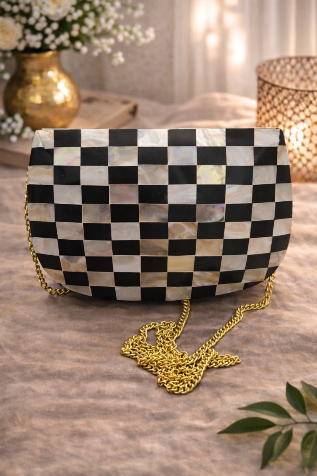 Handmade Studded Metal Clutch Bag  Half-Moon Statement Evening Bag