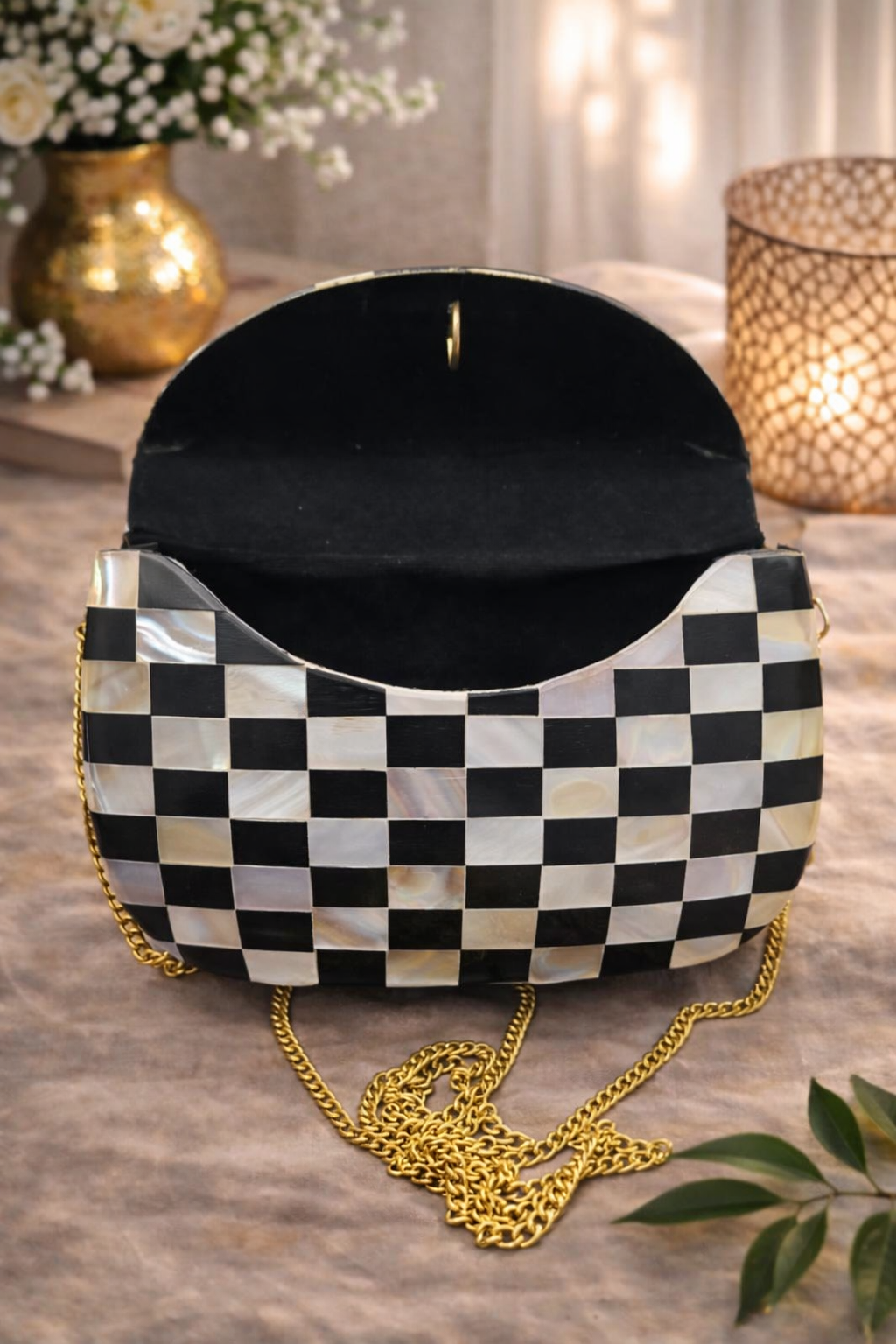 Handmade Studded Metal Clutch Bag  Half-Moon Statement Evening Bag