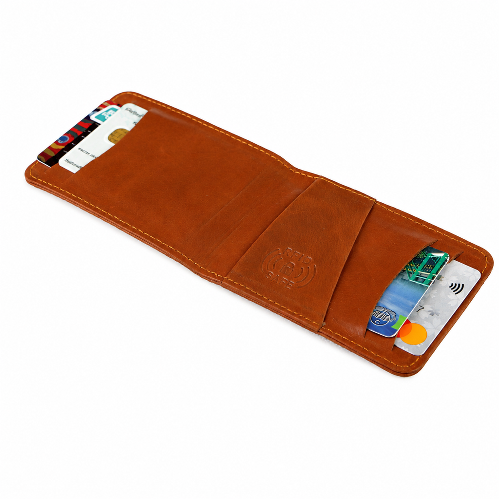 Slim Leather Card Wallet (RFID Protected) - Tan