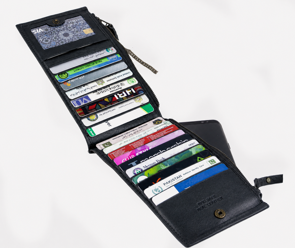 AIRA Genuine Leather RFID Long Wallet – Black