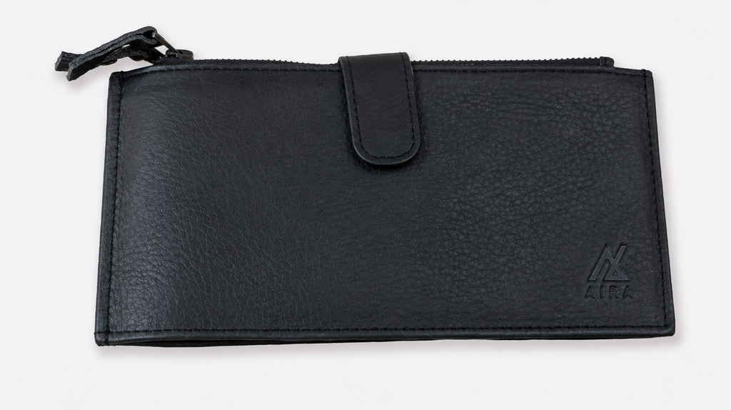 AIRA Genuine Leather RFID Long Wallet – Black