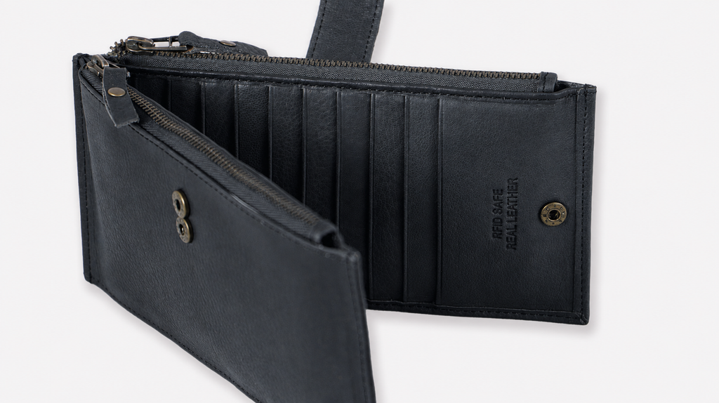 AIRA Genuine Leather RFID Long Wallet – Black