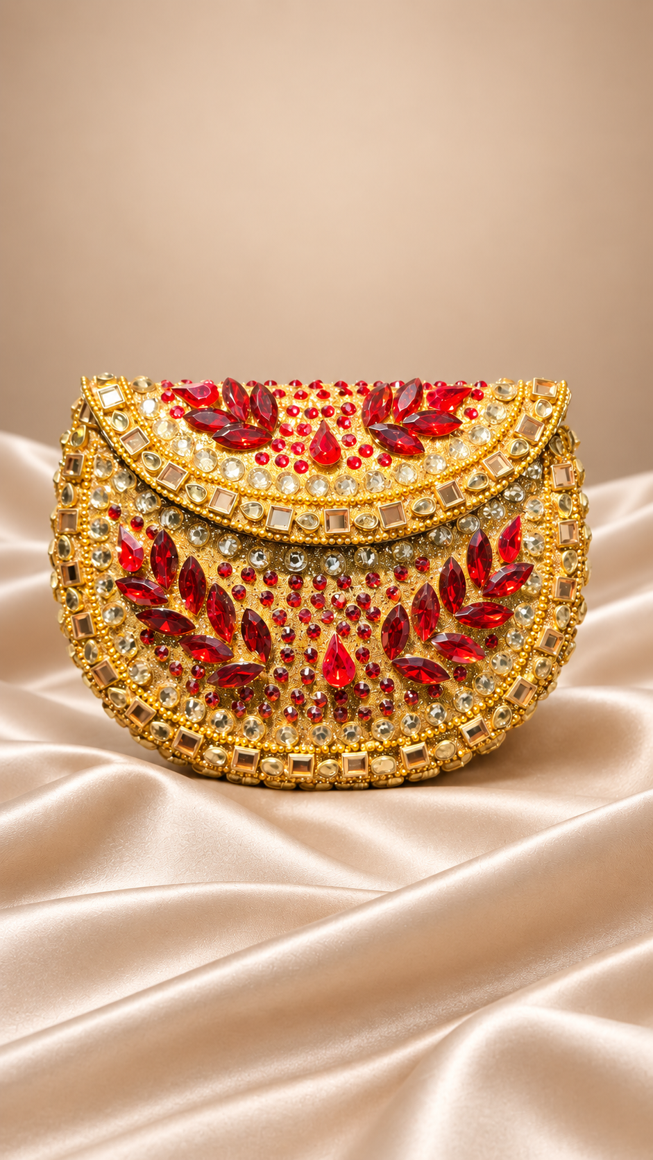 Ruby Red & Gold Crystal Metal Clutch