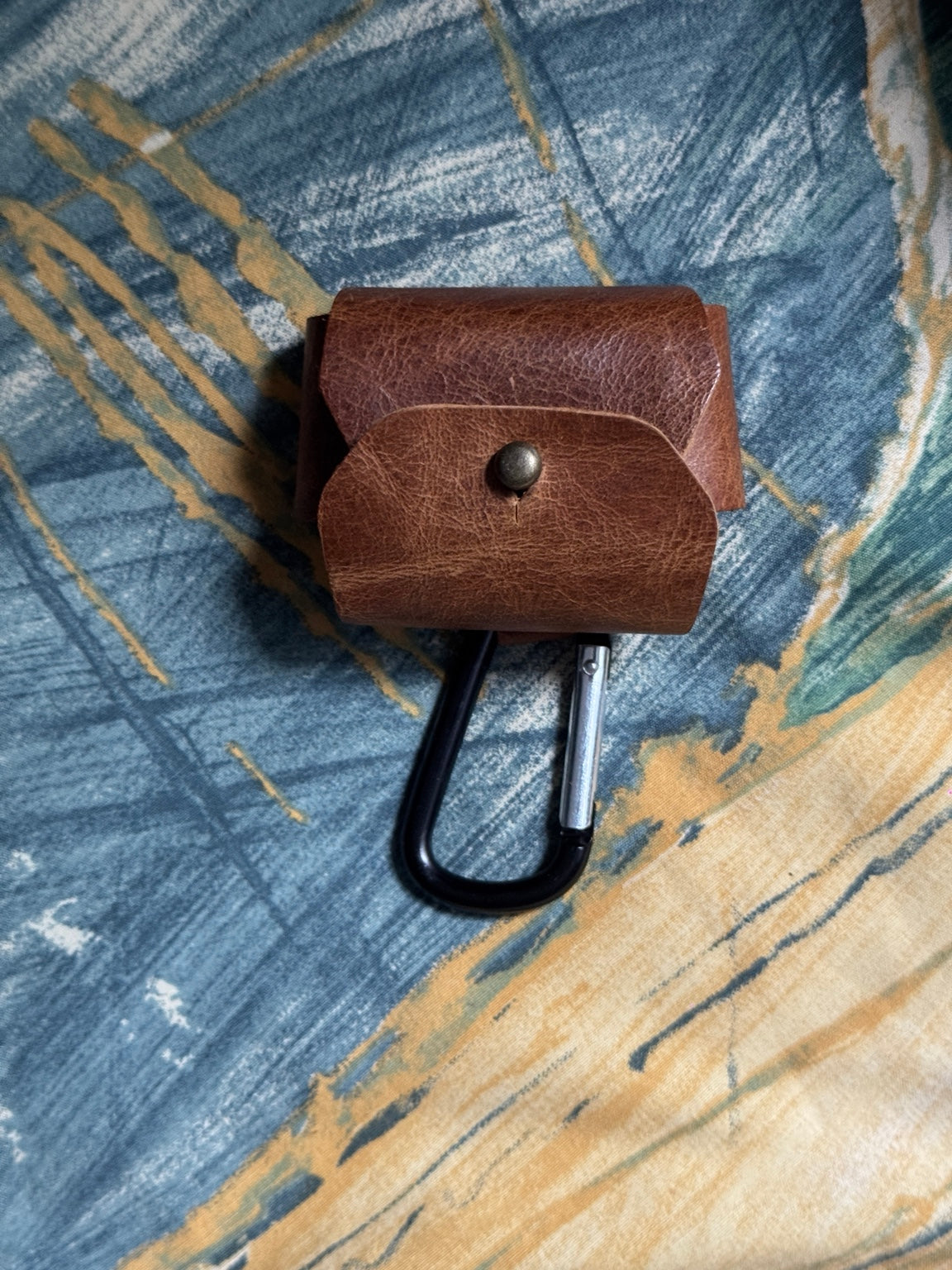 Genuine Leather AirPods Case with Carabiner Clip – Handmade Brown Protective Cover
