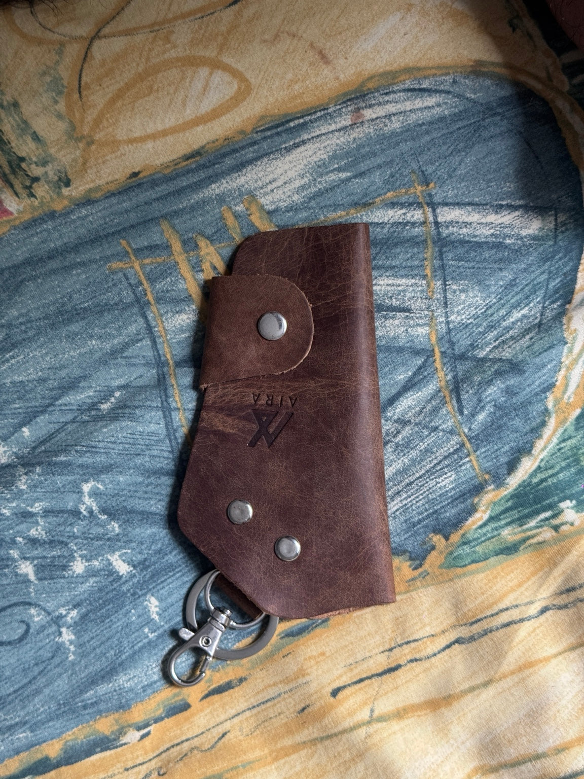 Genuine Leather Key Holder Case – 6 Key Hooks with Keyring Clip – Handmade Brown Key Organiser