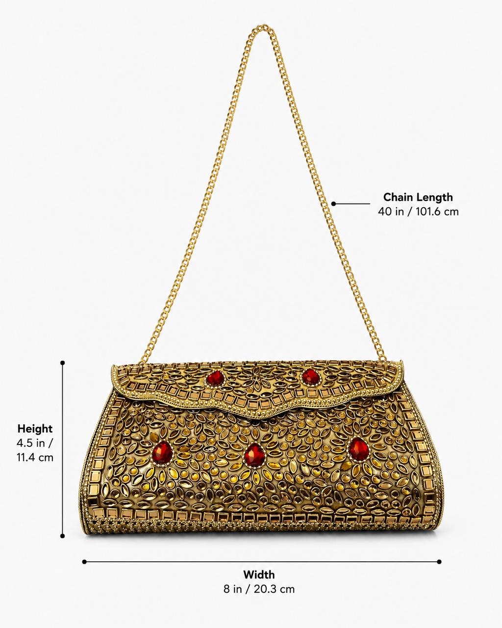 Gold Embellished Crystal Clutch Bag – Red Stone Evening Purse